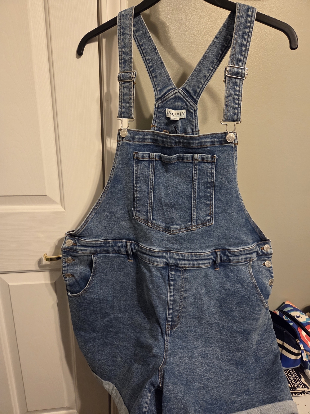 Ava & Viv Womens Blue Denim Overalls One-Piece